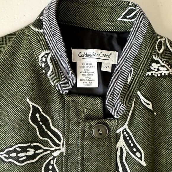 Coldwater Creek Women's Jacket Blazer Button Up Green Floral Print XSP - Picture 4 of 4